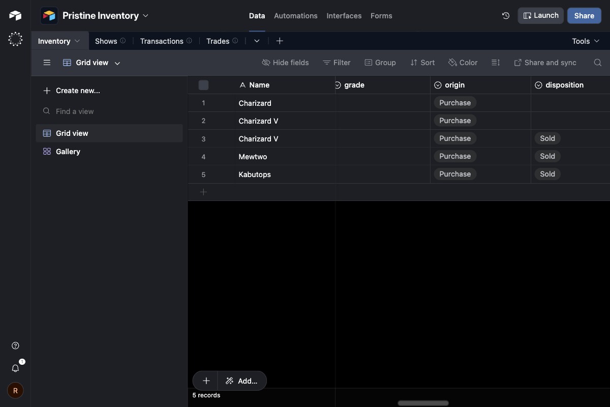 Airtable Inventory table