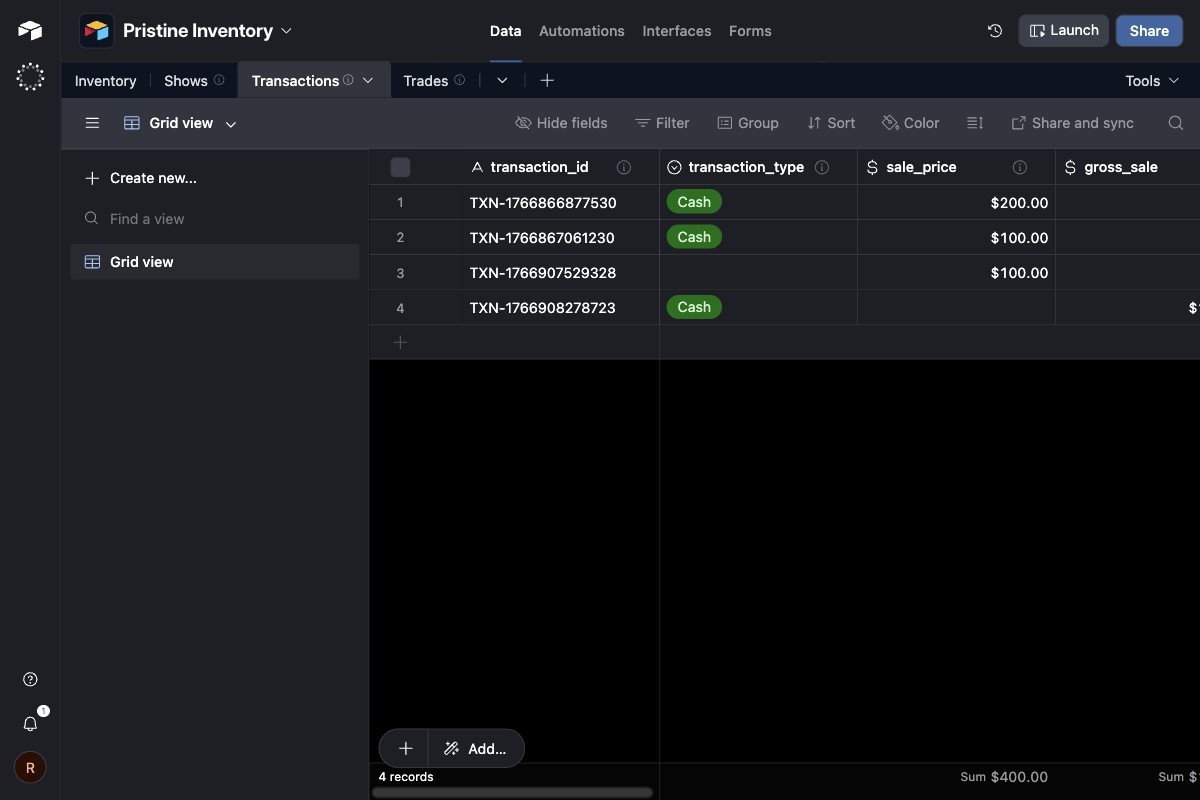 Airtable Transactions table