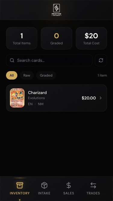 Header with Pristine Card Company logo